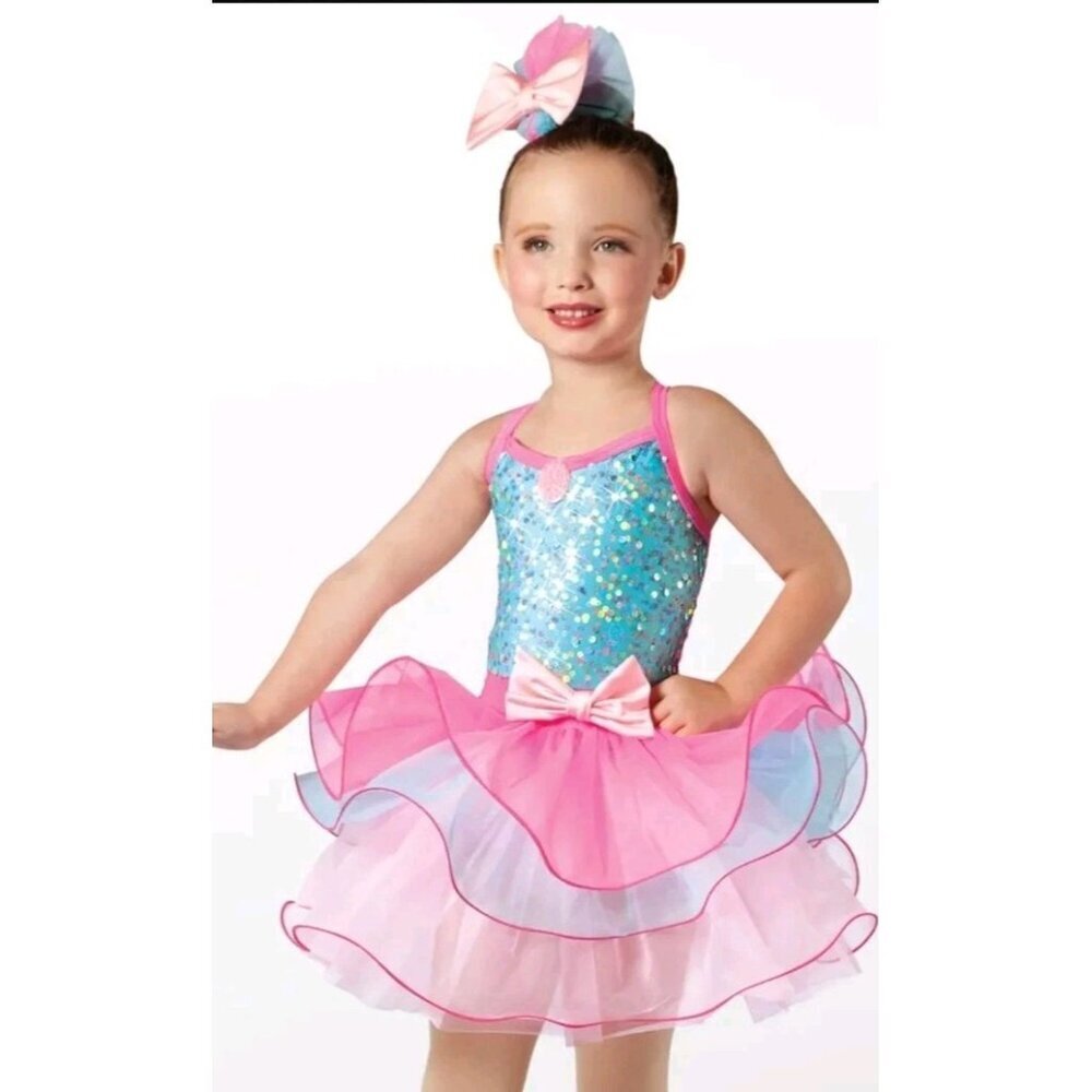 Weissman Girls Size SC Us 6 Jewel Accent Tonal Curly Hem Tutu Dance Costume